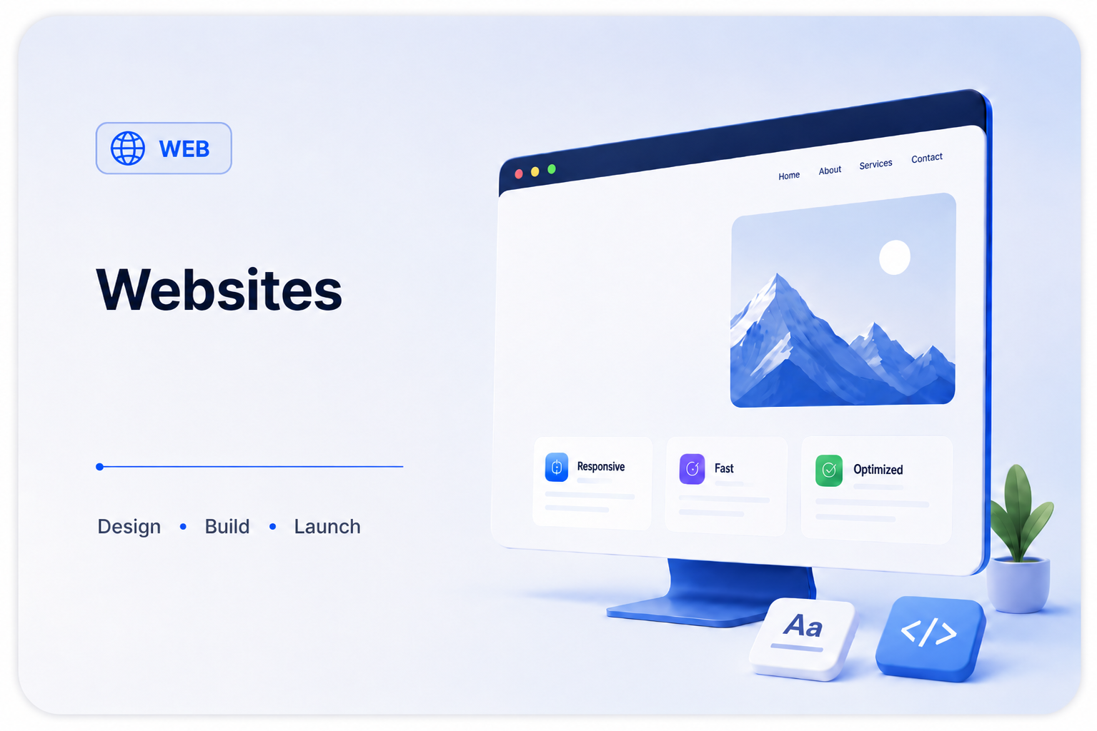 Website design capability with a modern desktop website interface